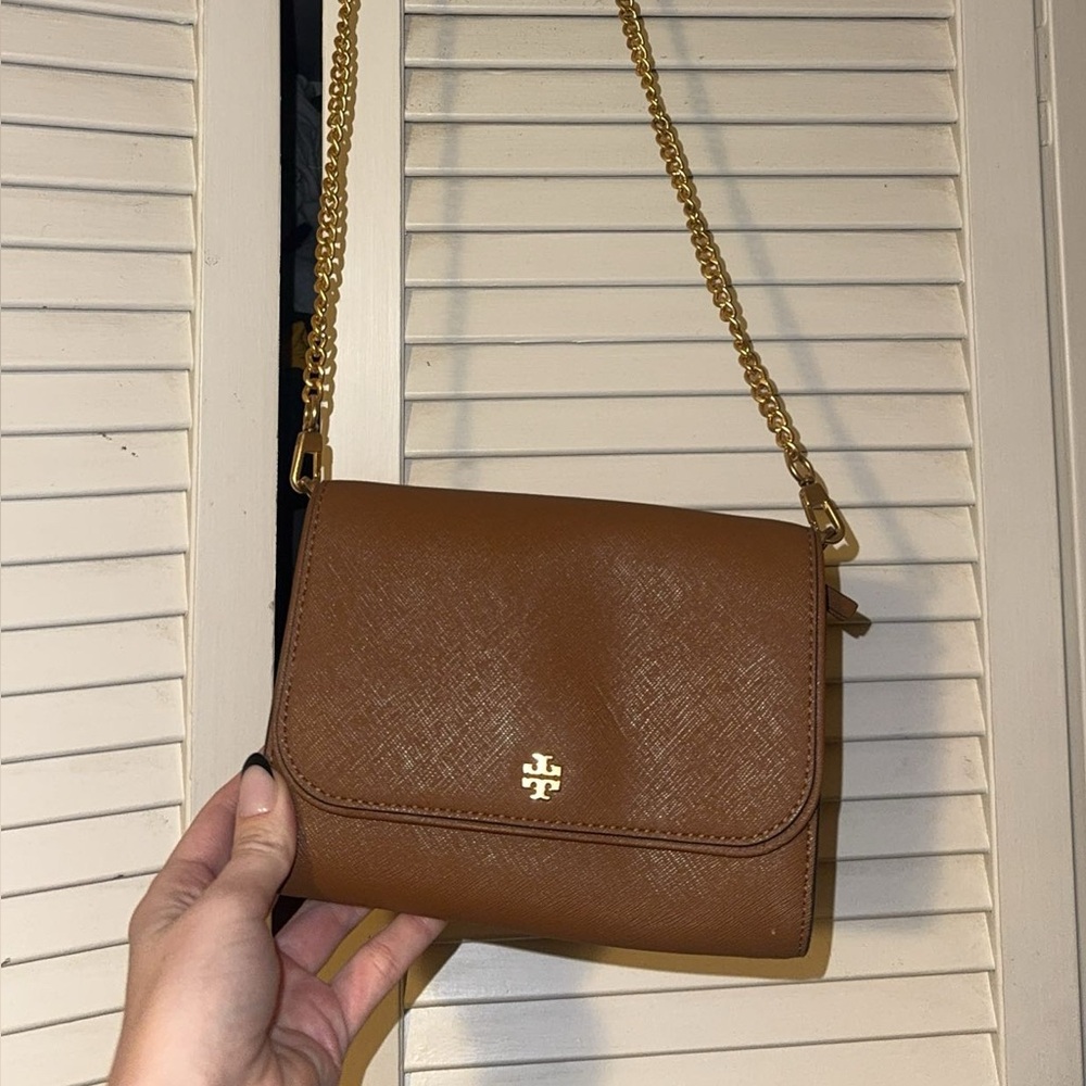 Tory Burch Tan Crossbody Bag with Gold Chain